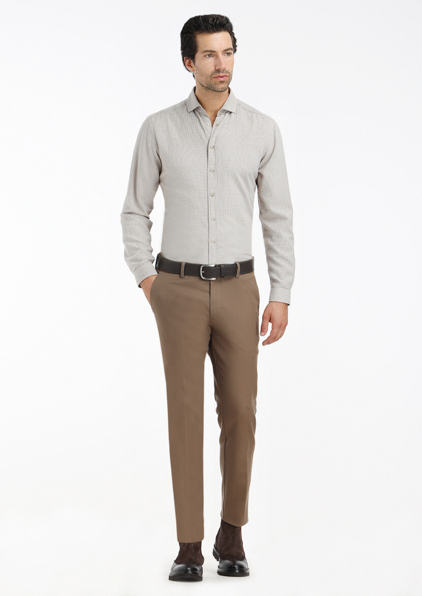 Mink Micro Regular Fit Long Weaving Casual 100% Cotton Shirt - 1