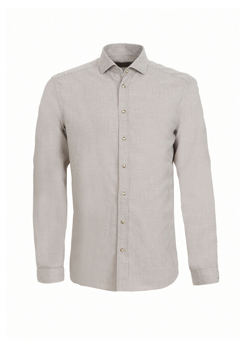 Mink Micro Regular Fit Long Weaving Casual 100% Cotton Shirt - 5