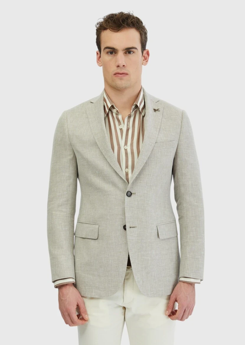 Mink Patterned Regular Fit Silk Blended Jacket - RAMSEY