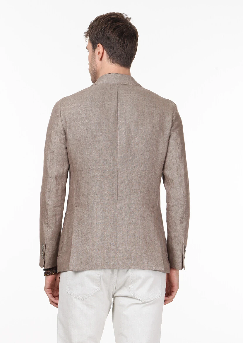 Mink Patterned Shirt Shoulder Slim Fit 100% Linen Jacket - 4