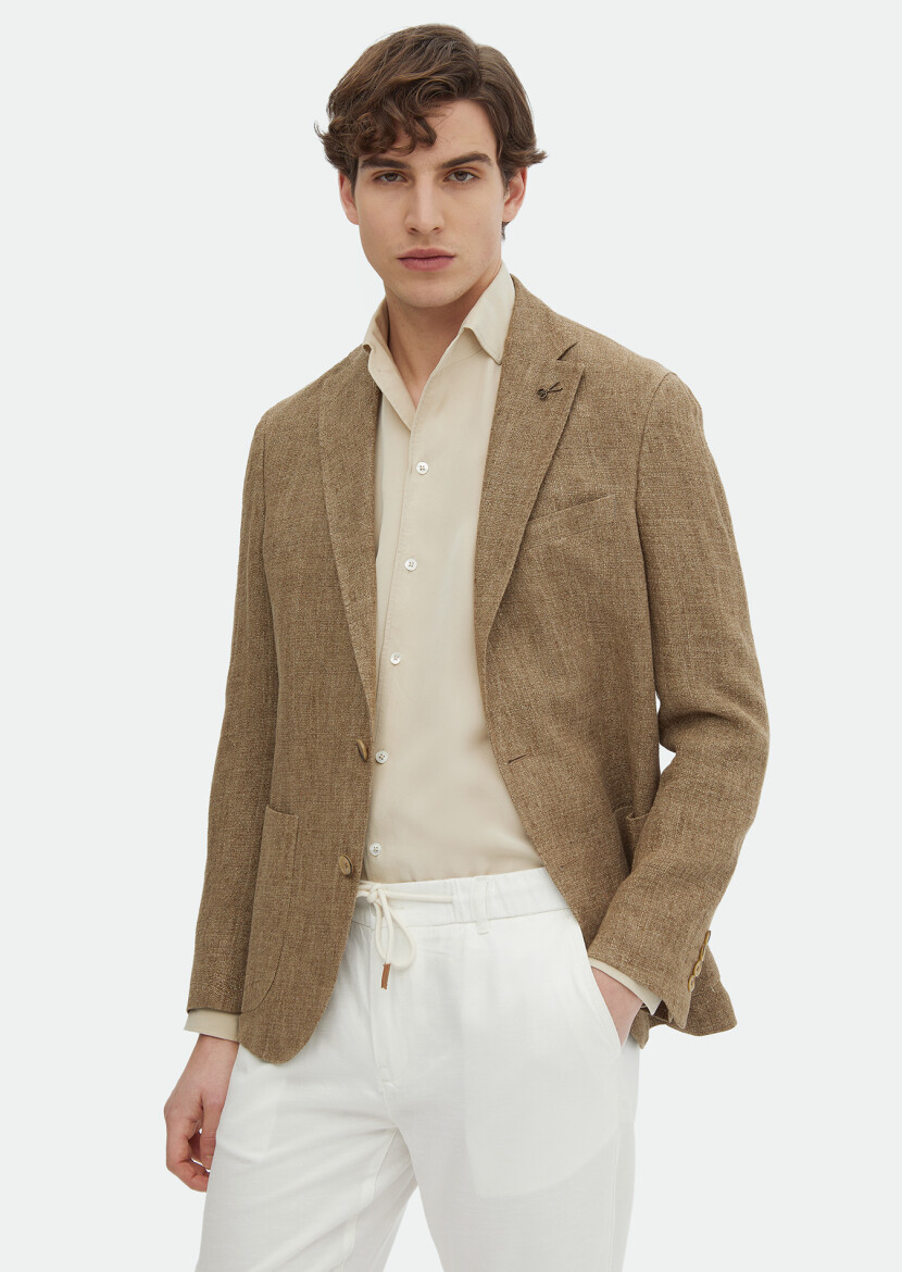 Mink Patterned Shirt Shoulder Slim Fit 100% Linen Jacket - RAMSEY