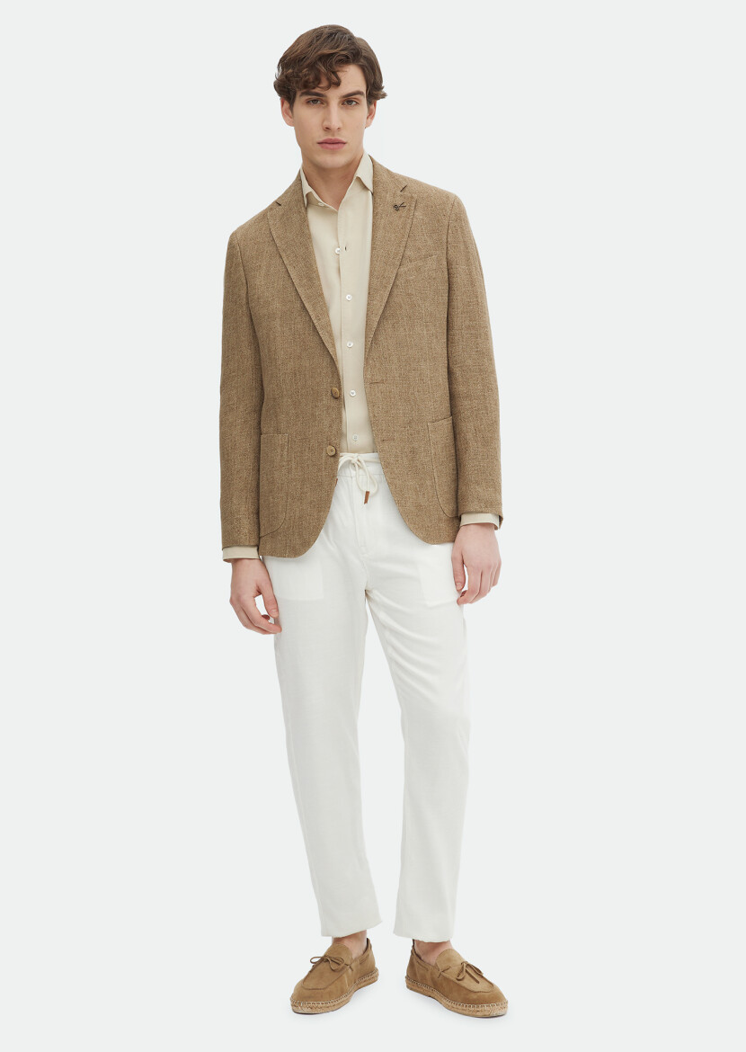 Mink Patterned Shirt Shoulder Slim Fit 100% Linen Jacket 