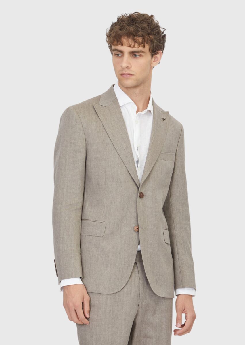 Mink Patterned Zeroweight Slim Fit Wool Blended Suit - 1