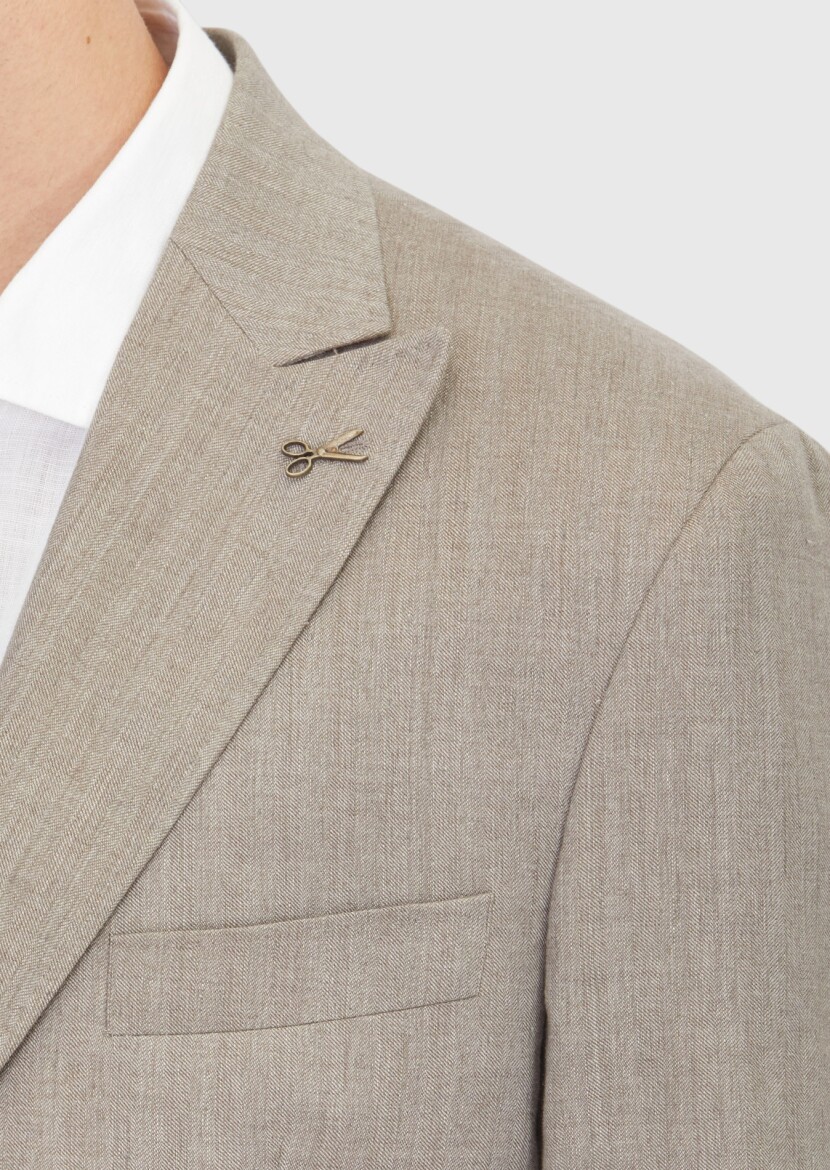 Mink Patterned Zeroweight Slim Fit Wool Blended Suit - 4