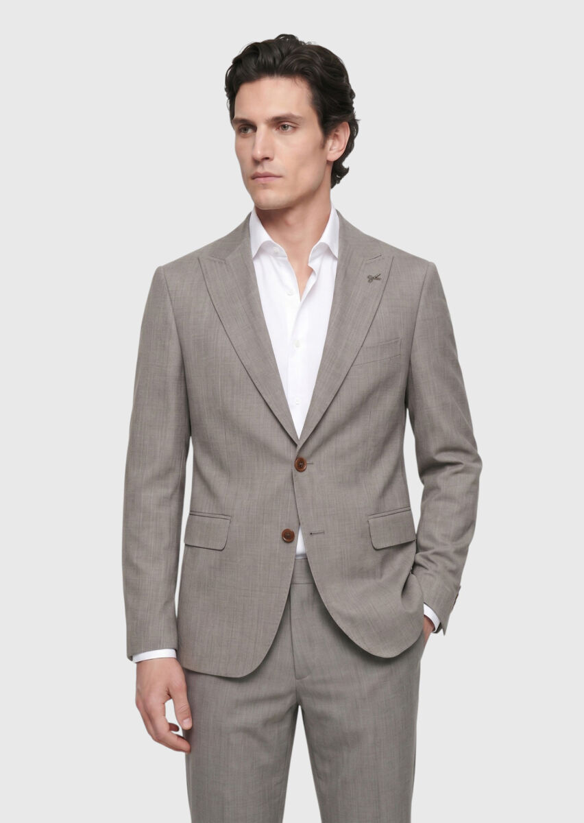 Mink Patterned Zeroweight Slim Fit Wool Blended Suit - 1