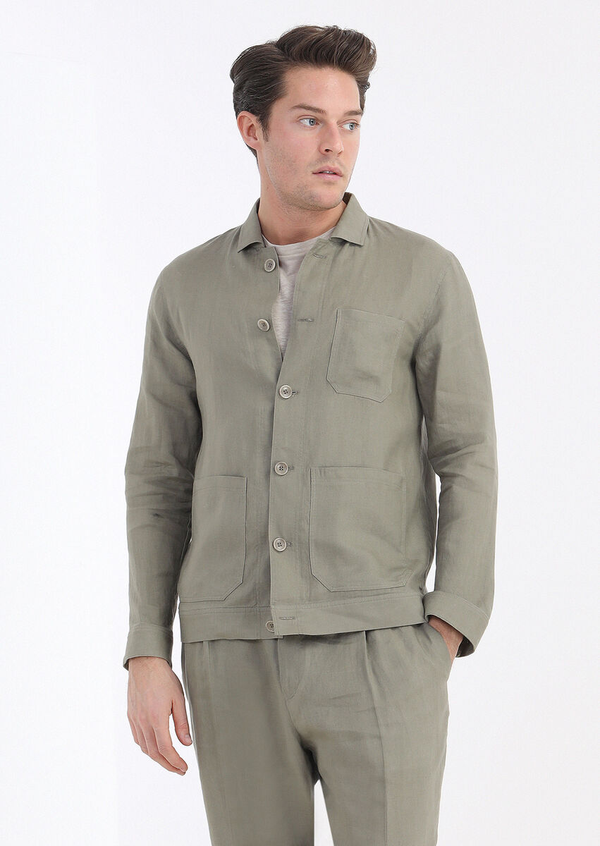 Mink Plain Casual Fit 100% Linen Suit - 3