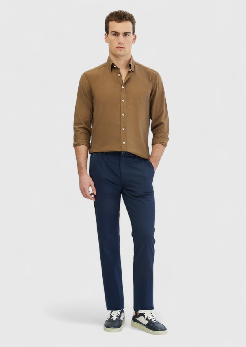 Mink Plain Casual Fit Long Weaving Casual 100% Cotton Shirt - 2