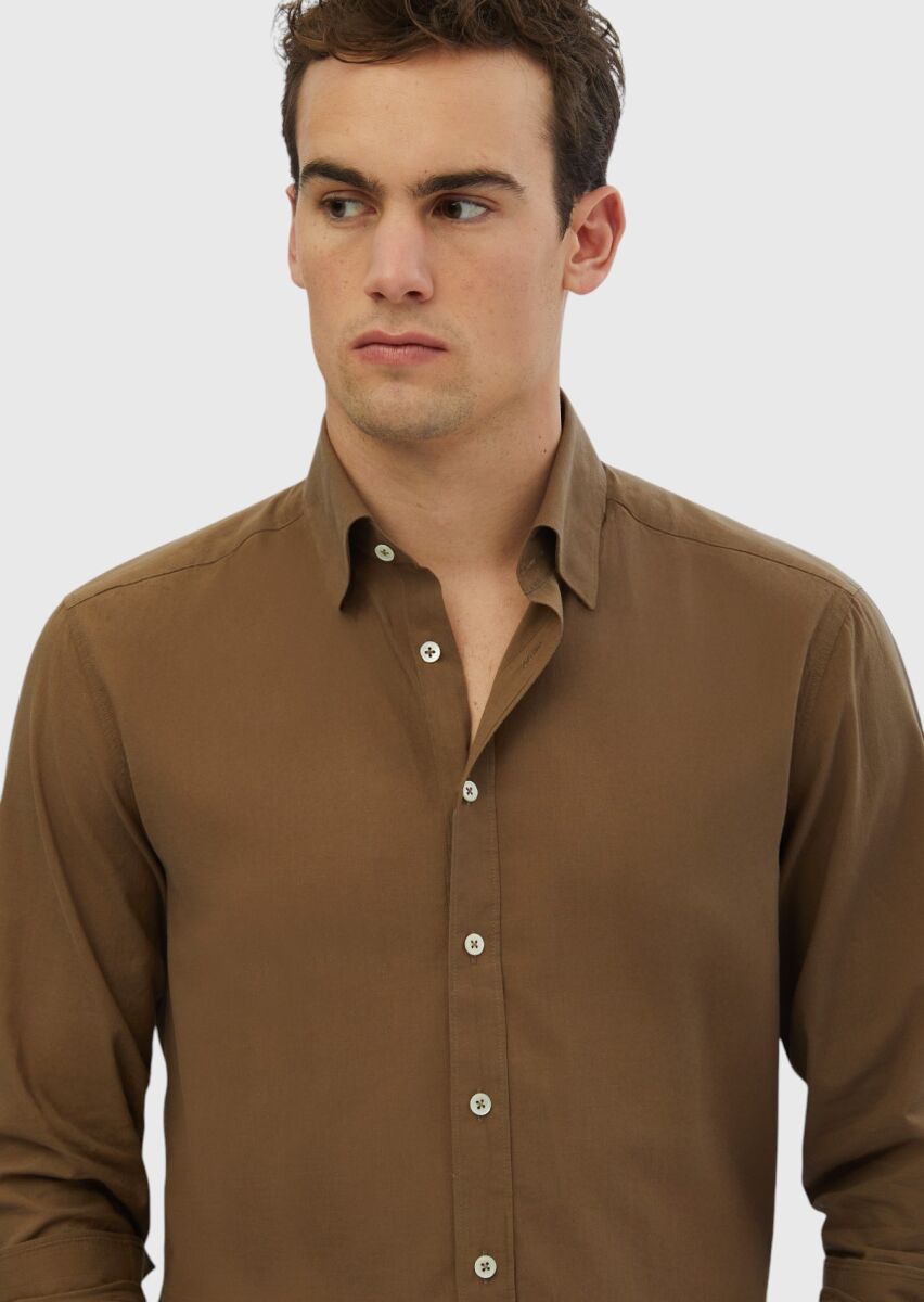 Mink Plain Casual Fit Long Weaving Casual 100% Cotton Shirt - 3