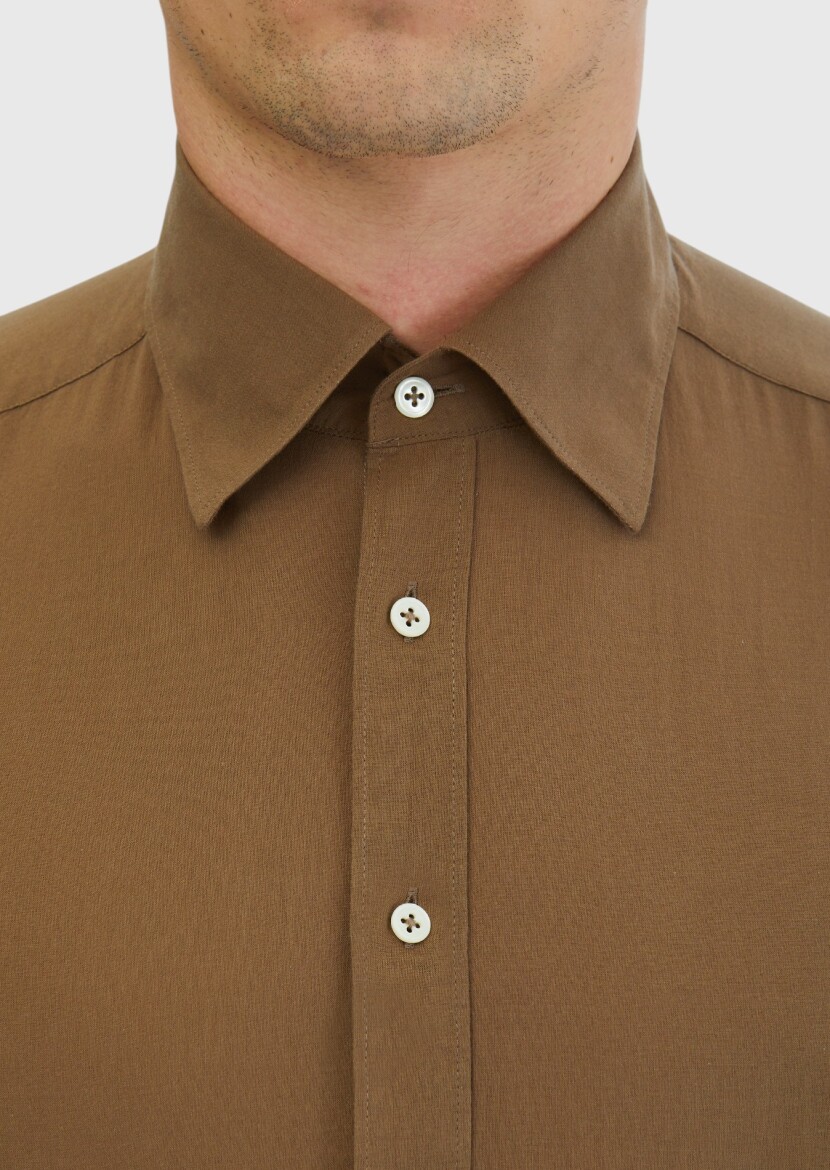 Mink Plain Casual Fit Long Weaving Casual 100% Cotton Shirt - 4