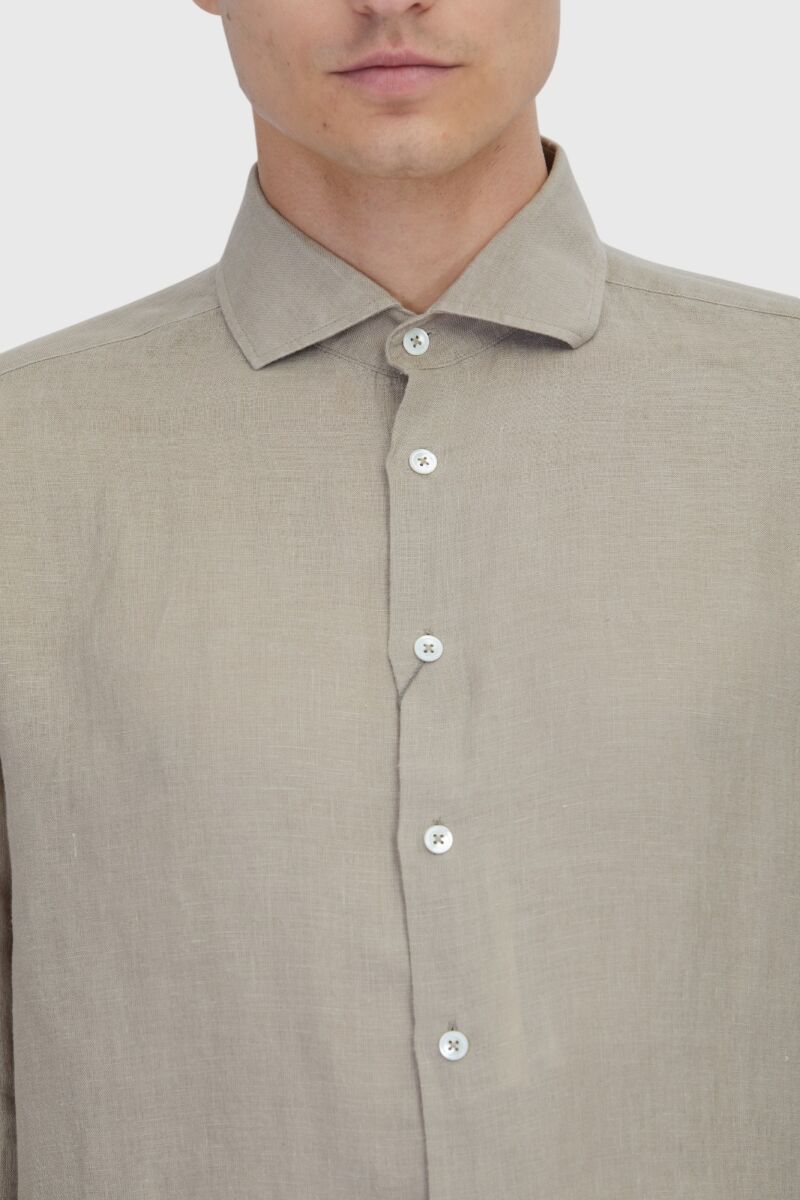 Mink Plain Casual Fit Long Weaving Casual 100% Linen Shirt - 4