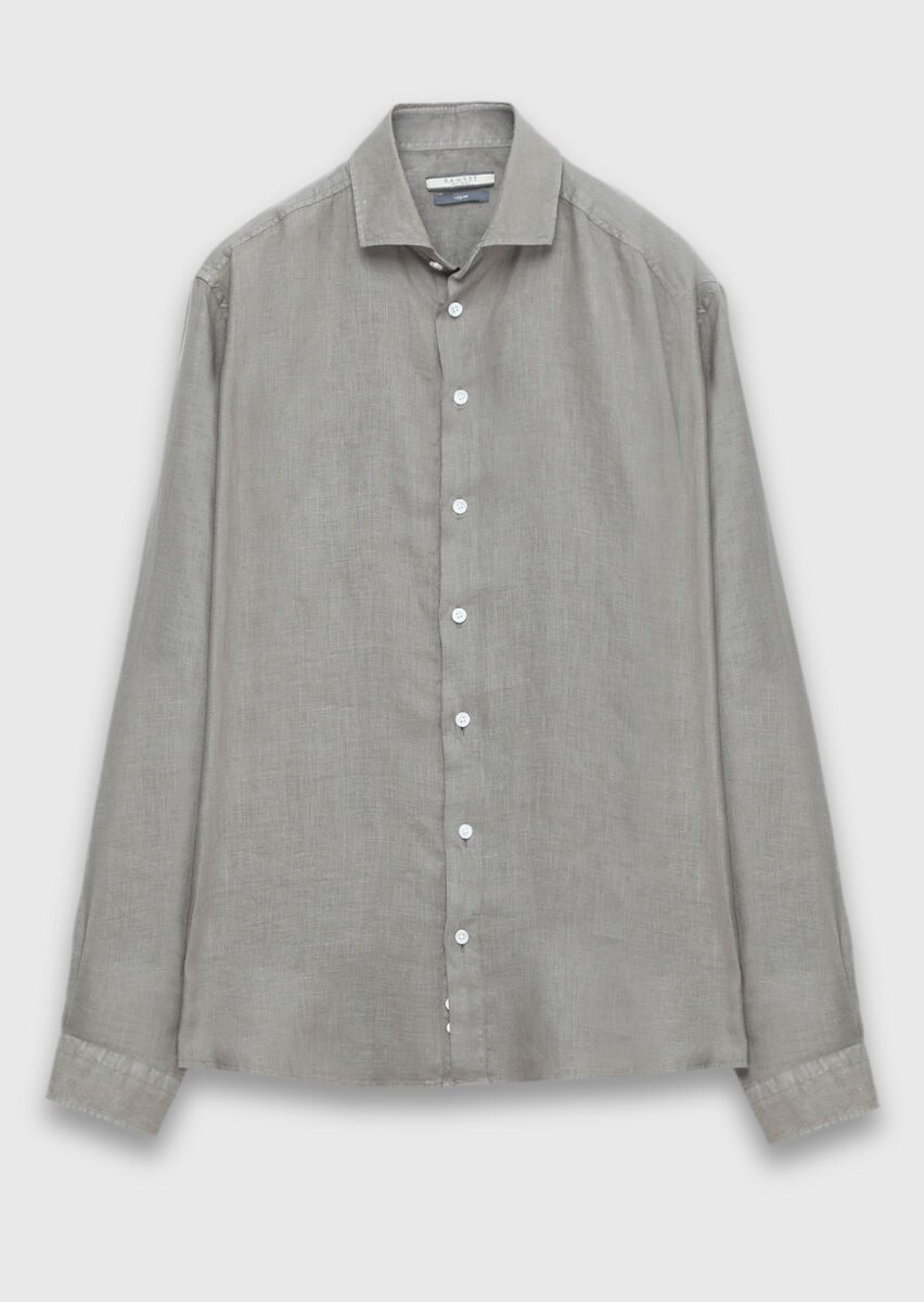 Mink Plain Casual Fit Long Weaving Casual 100% Linen Shirt - 6