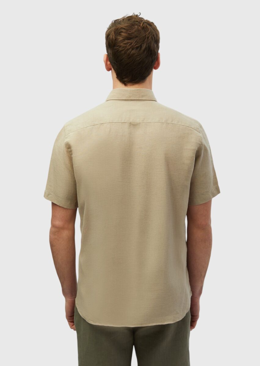 Mink Plain Casual Fit Short Weaving Casual 100% Linen Shirt - 5