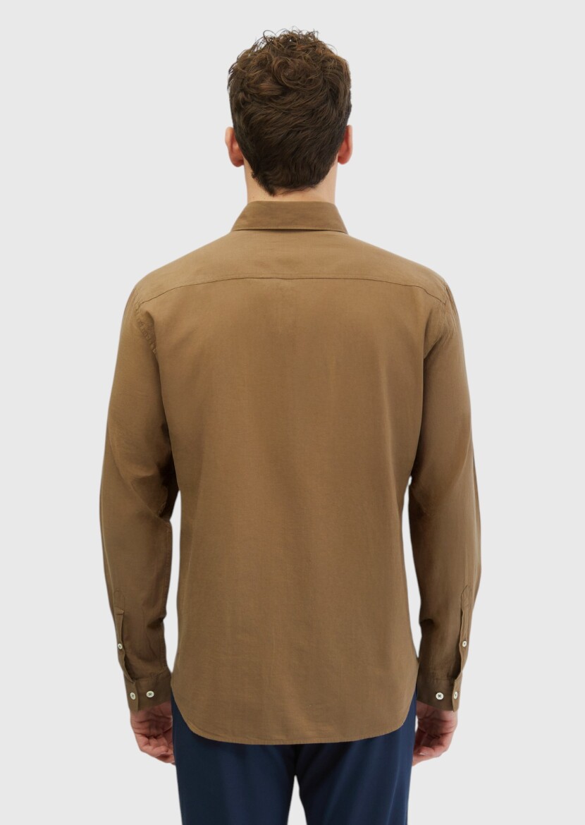 Mink Plain Casual Fit Weaving Casual 100% Cotton Shirt - 5