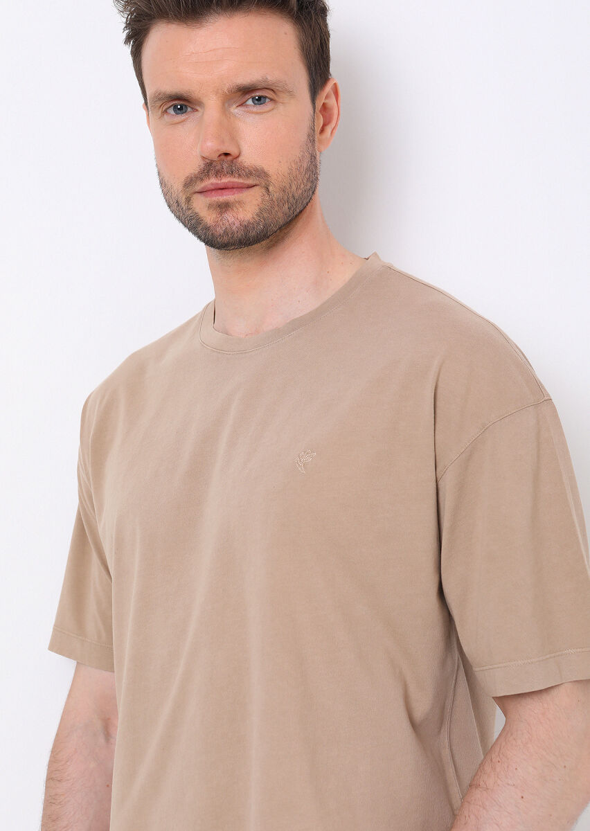 Mink Plain Crew Neck 100% Cotton T-Shirt - 2