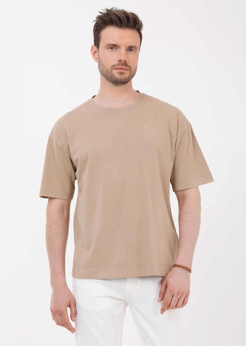 Mink Plain Crew Neck 100% Cotton T-Shirt - 4
