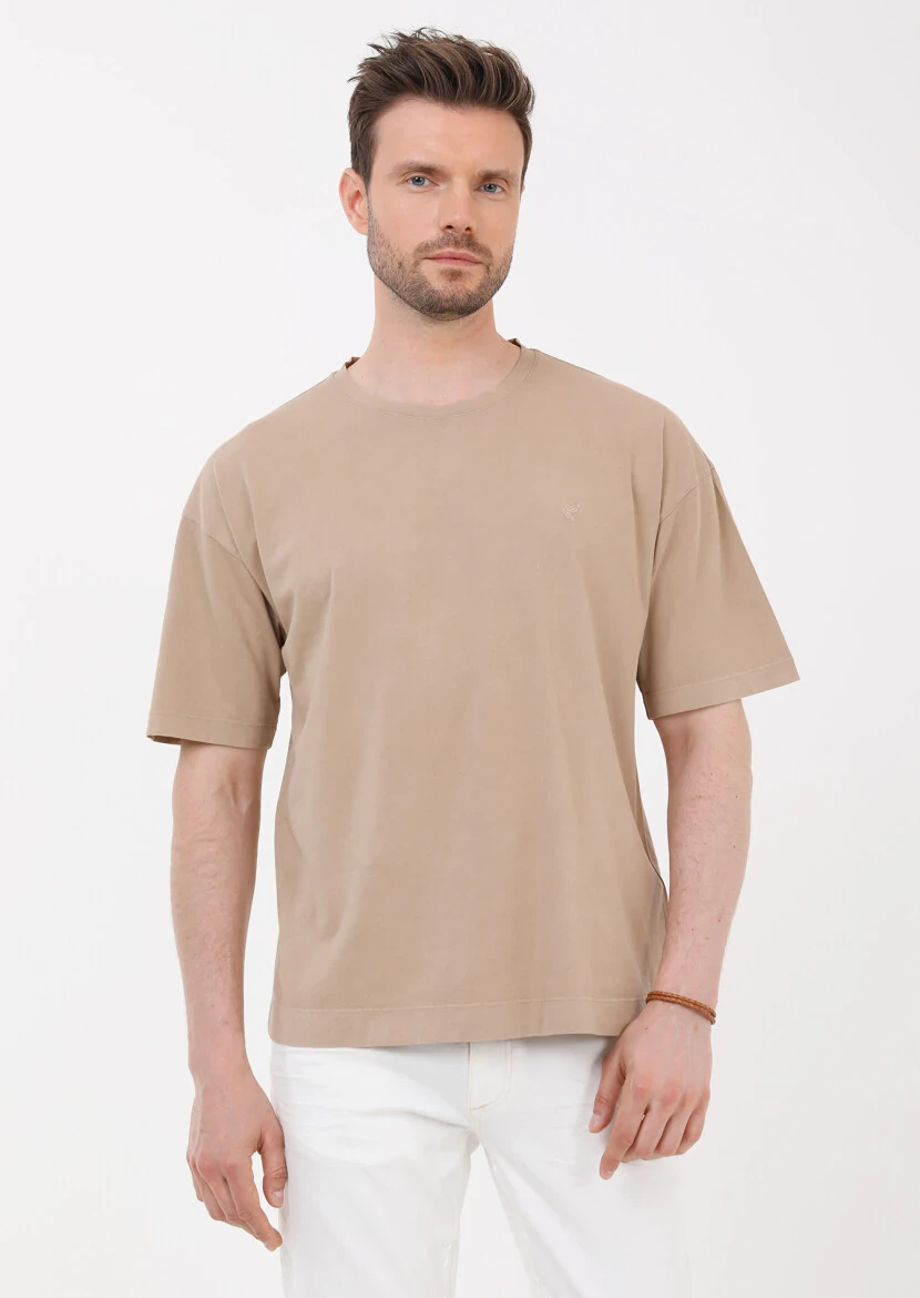 Mink Plain Crew Neck 100% Cotton T-Shirt - 4