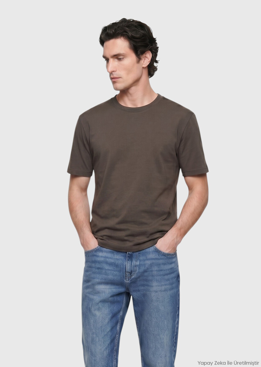 Mink Plain Crew Neck 100% Cotton T-Shirt 