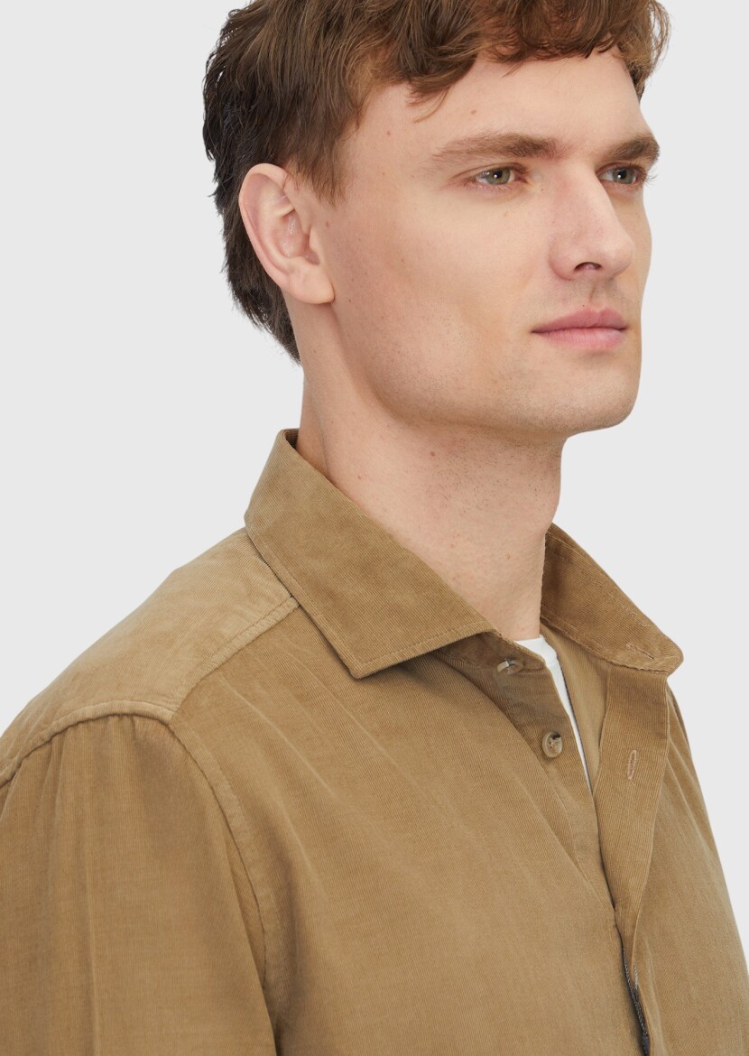 Mink Plain Long Weaving Casual 100% Cotton Shirt - 4