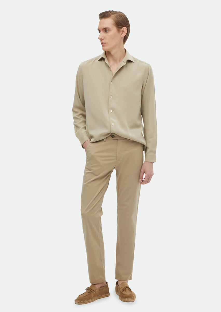 Mink Plain Regular Fit Long Weaving Casual Shirt - 1