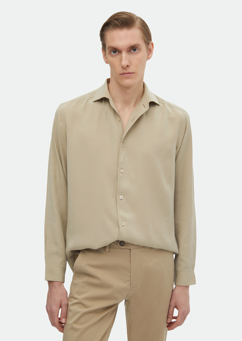 Mink Plain Regular Fit Long Weaving Casual Shirt - 2