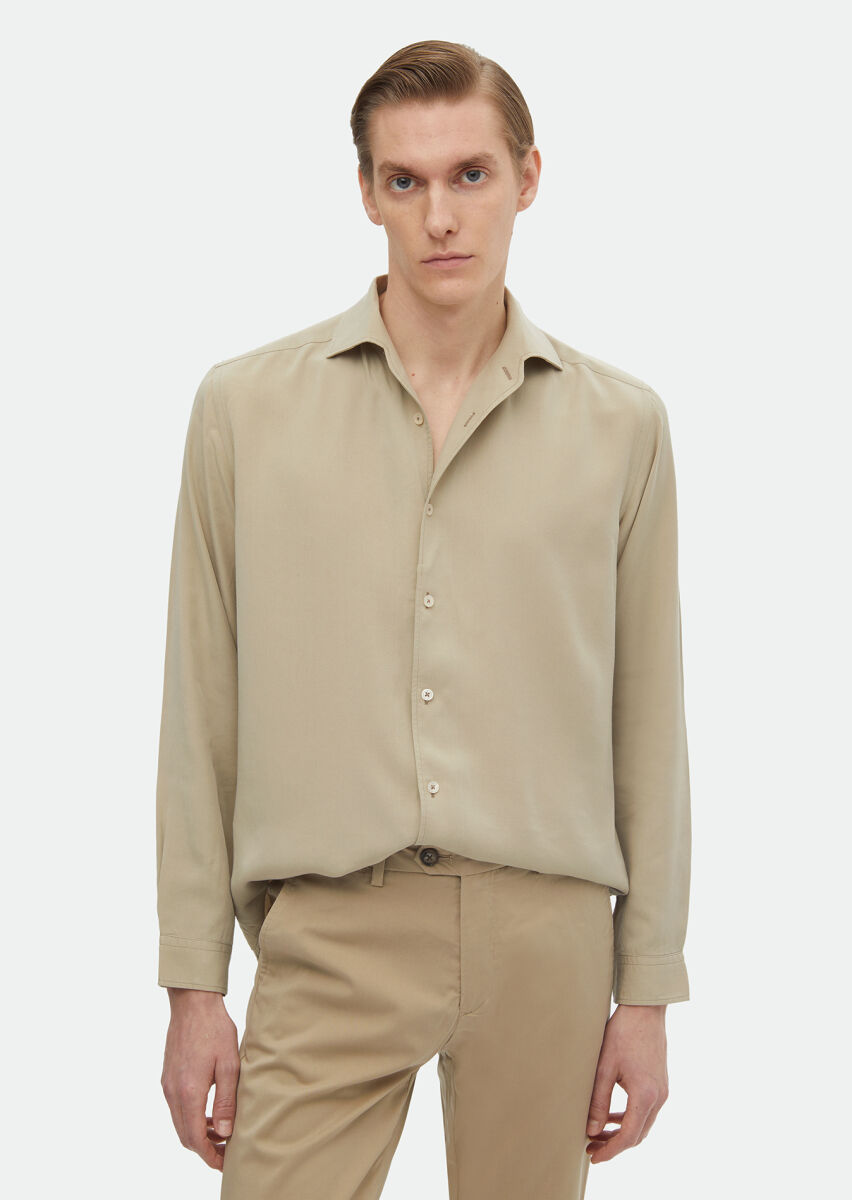 Mink Plain Regular Fit Long Weaving Casual Shirt - 2