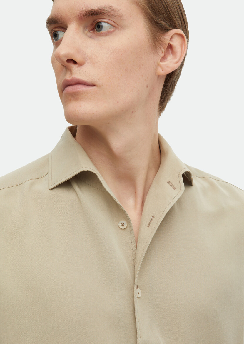 Mink Plain Regular Fit Long Weaving Casual Shirt - 3