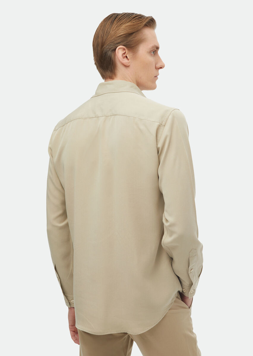 Mink Plain Regular Fit Long Weaving Casual Shirt - 4