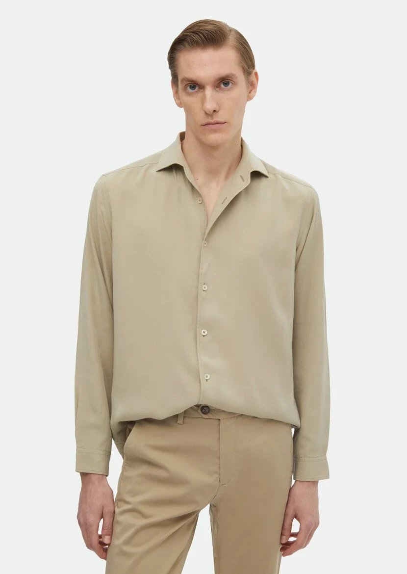 Mink Plain Regular Fit Weaving Casual Shirt 