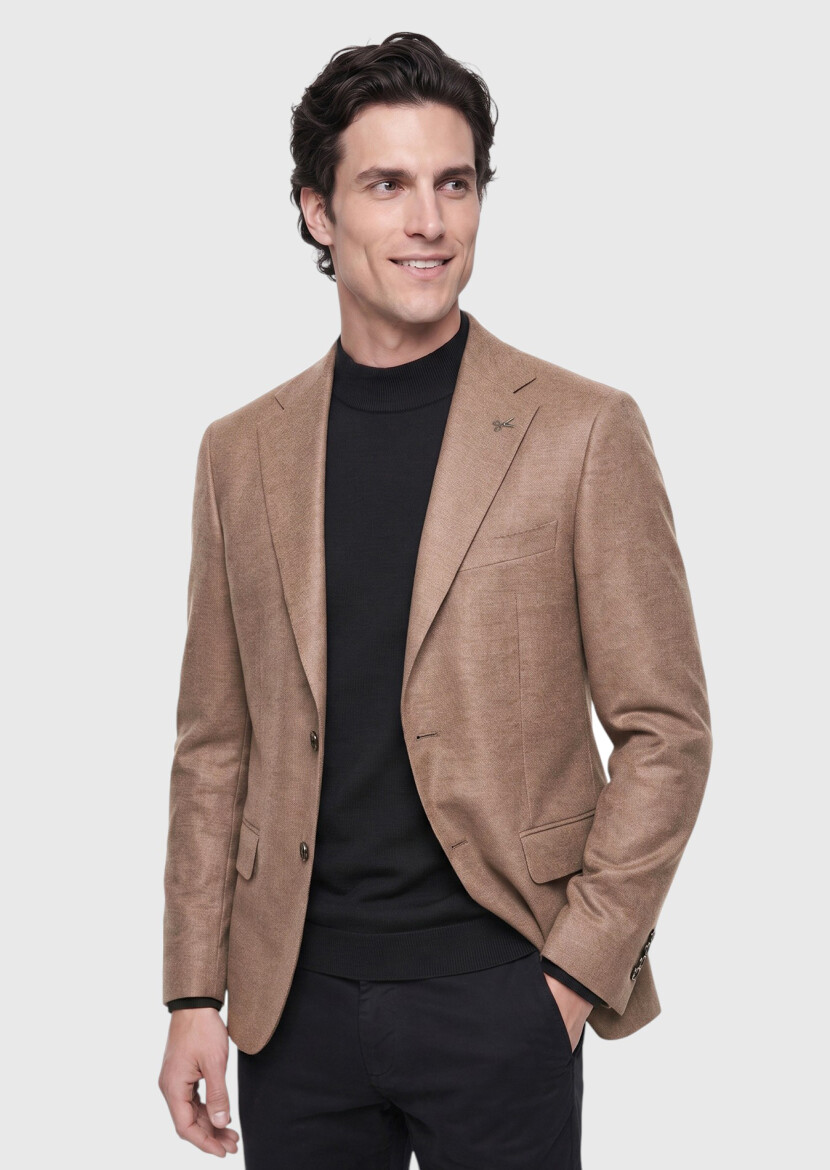 Mink Plain Regular Fit Wool Blended Jacket - RAMSEY