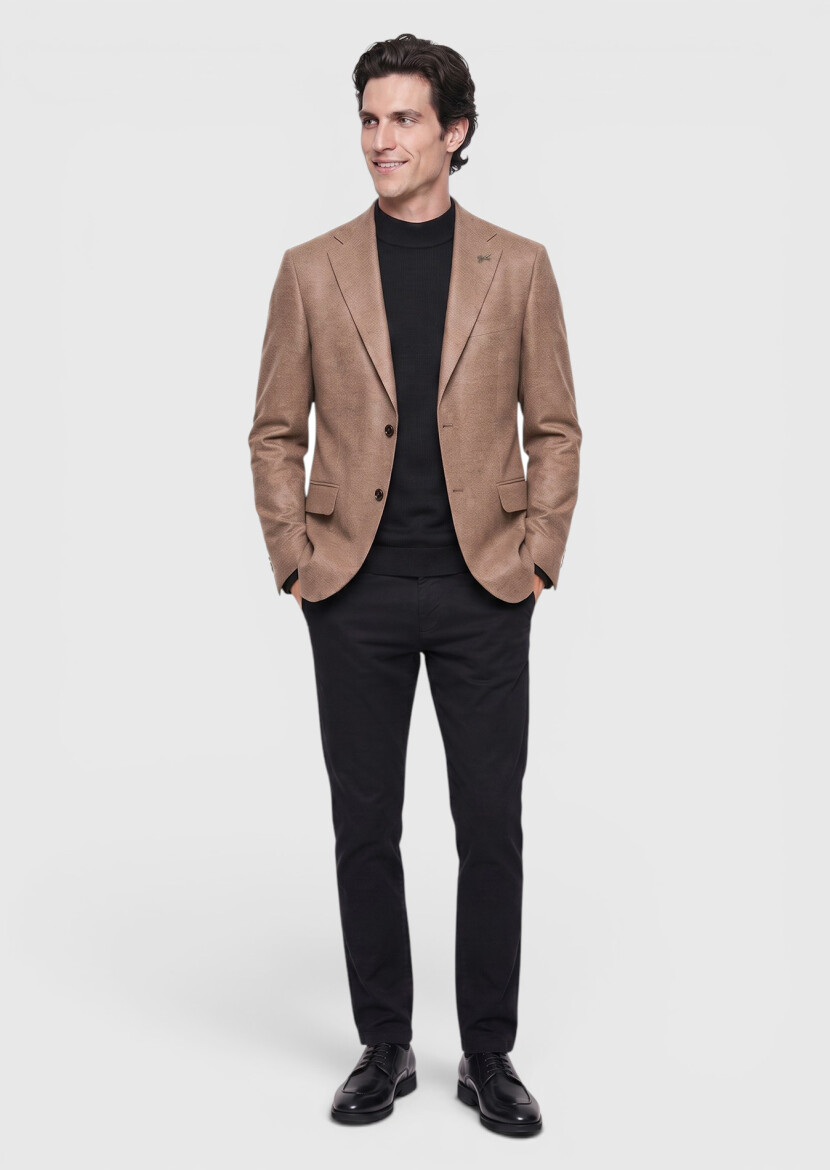 Mink Plain Regular Fit Wool Blended Jacket - RAMSEY