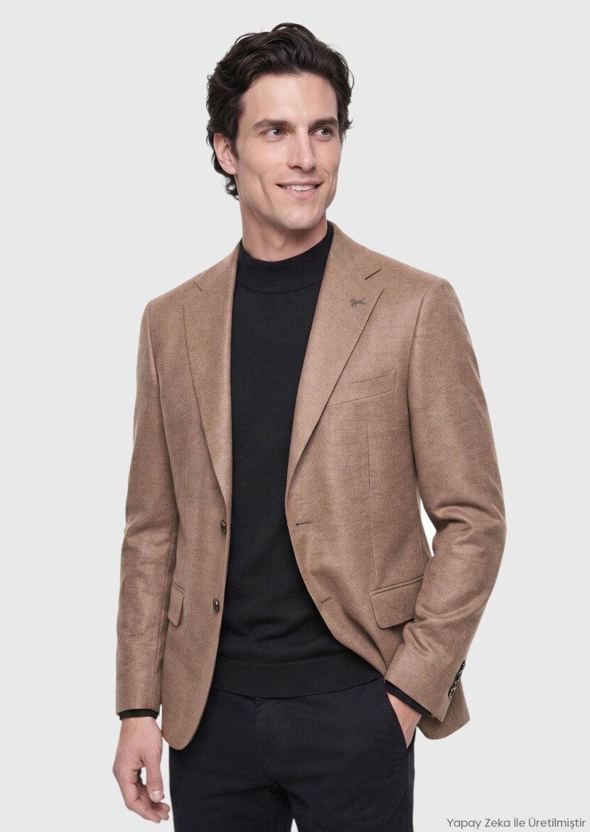 Mink Plain Regular Fit Wool Blended Jacket - RAMSEY