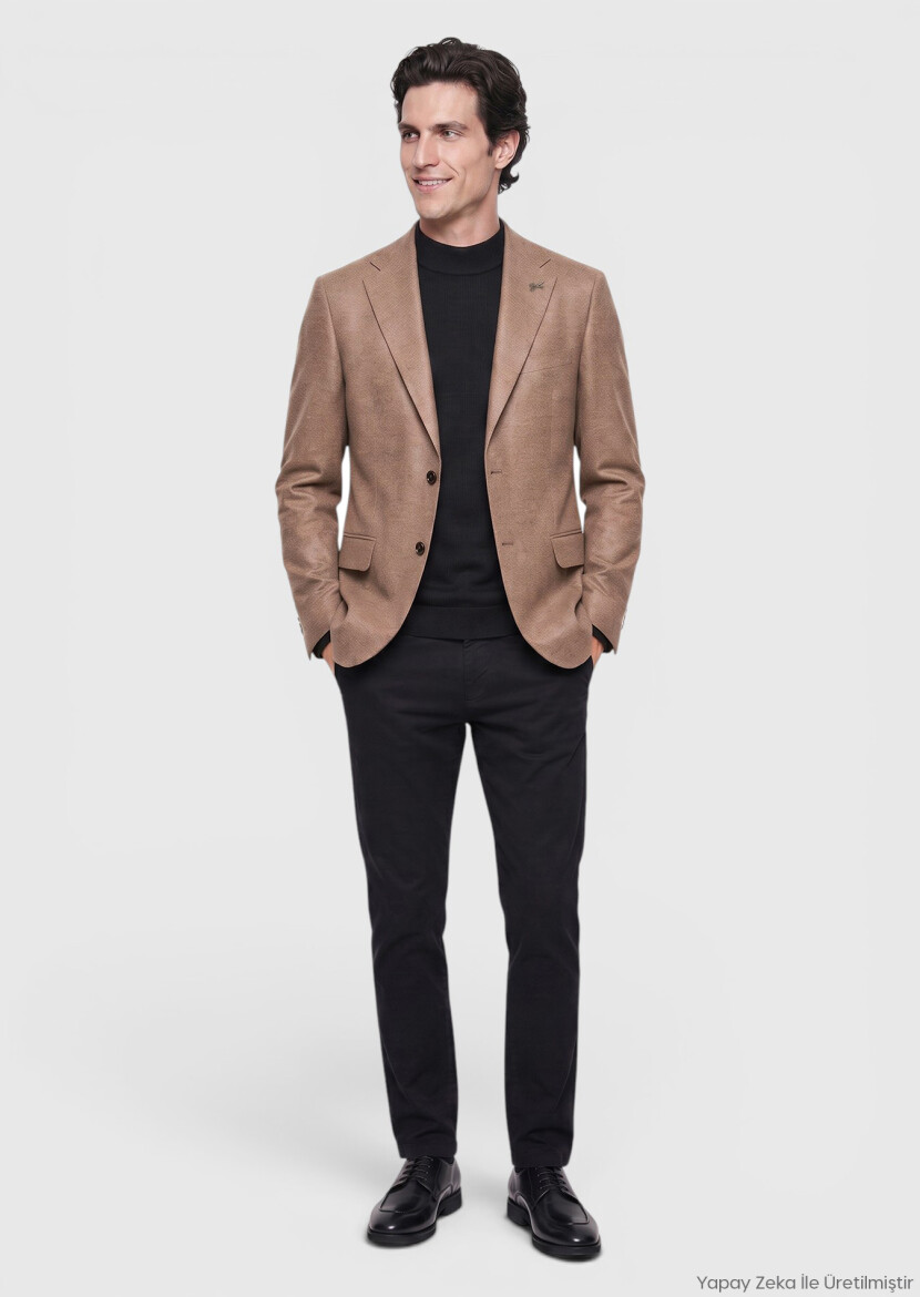 Mink Plain Regular Fit Wool Blended Jacket - RAMSEY