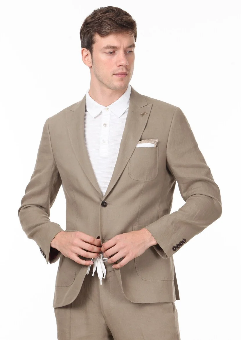 Mink Plain Zeroweight Slim Fit 100% Linen Suit - 1