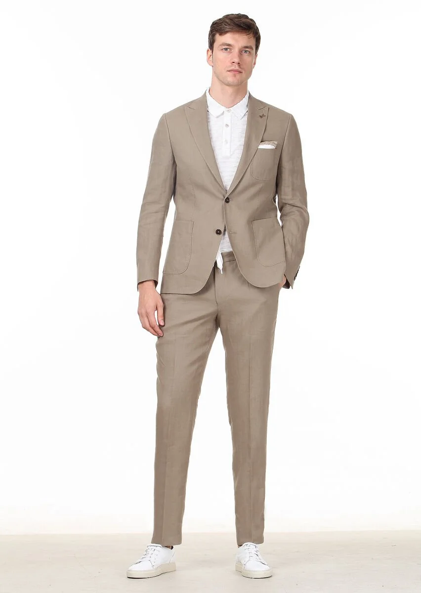 Mink Plain Zeroweight Slim Fit 100% Linen Suit - 2