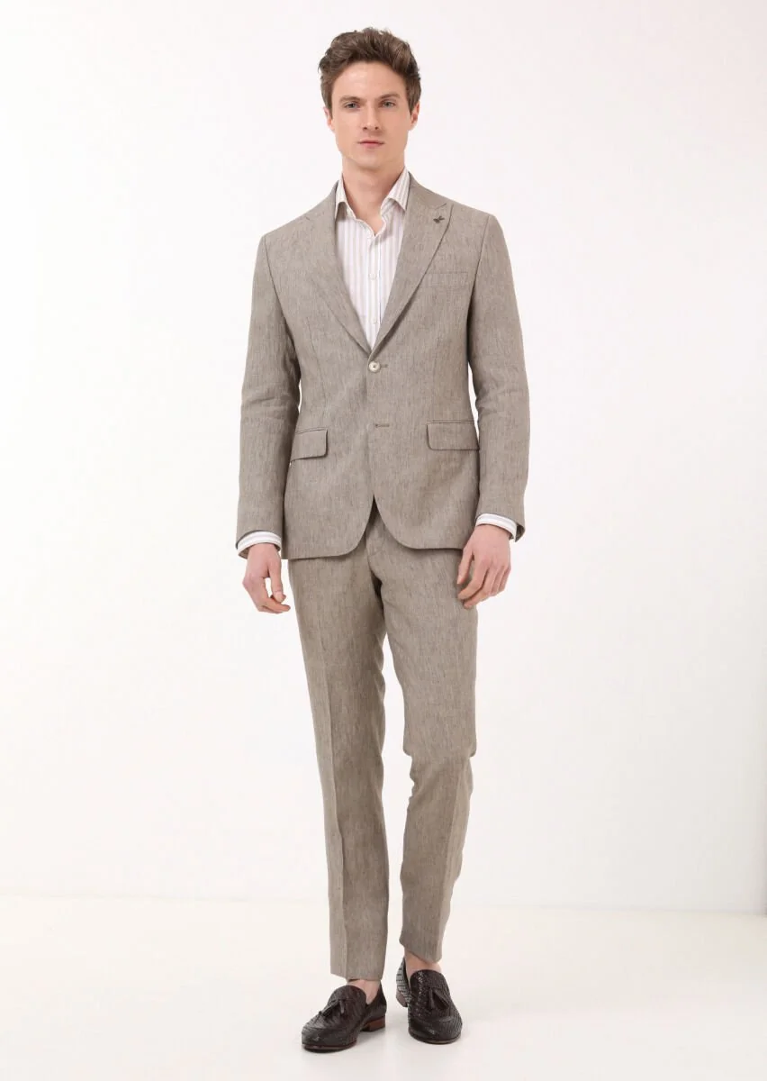 Mink Plain Zeroweight Slim Fit 100% Linen Suit - 1