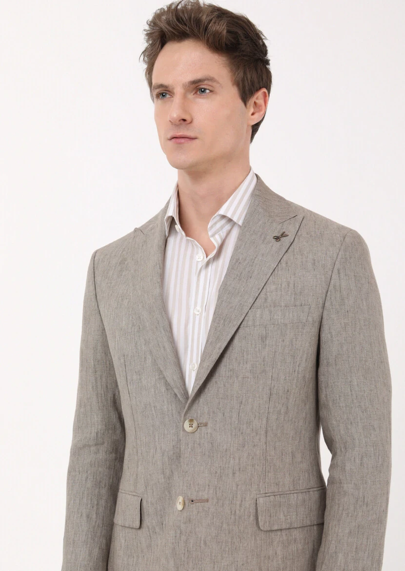 Mink Plain Zeroweight Slim Fit 100% Linen Suit - 2