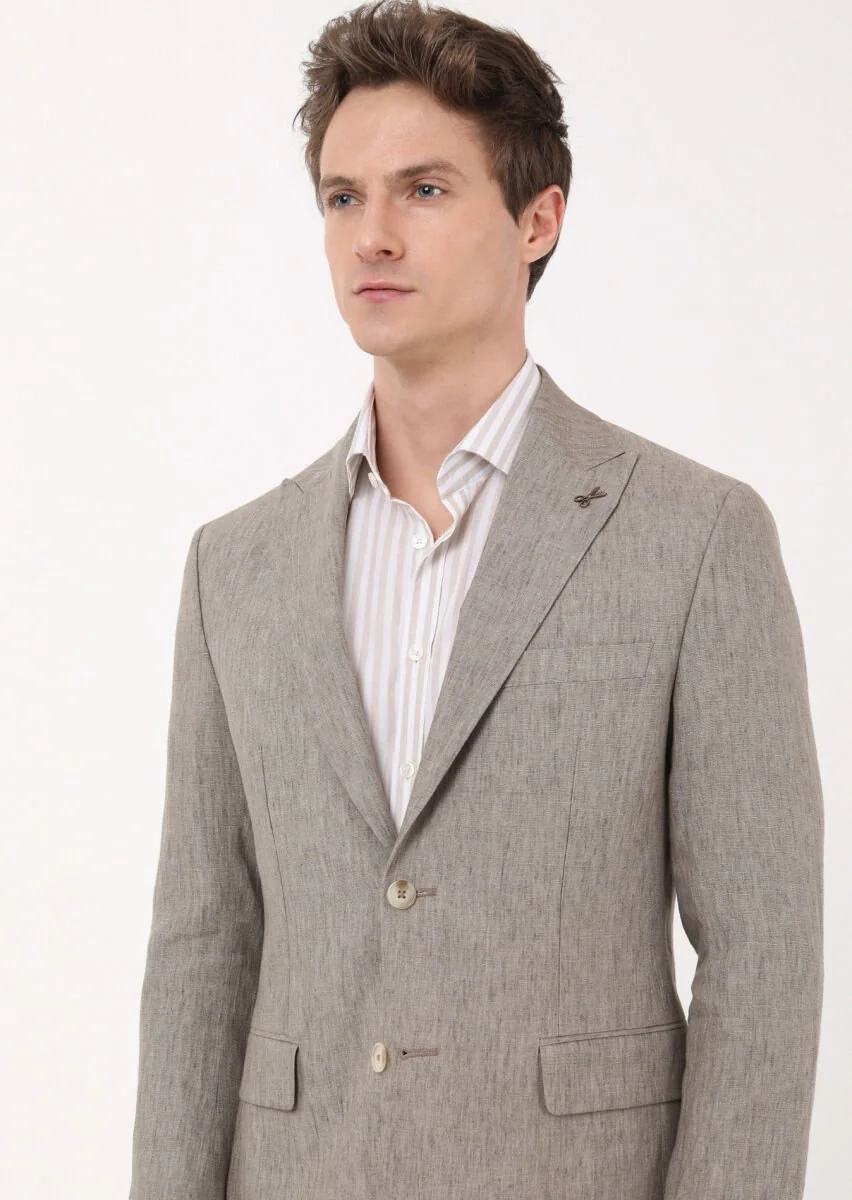 Mink Plain Zeroweight Slim Fit 100% Linen Suit - 2