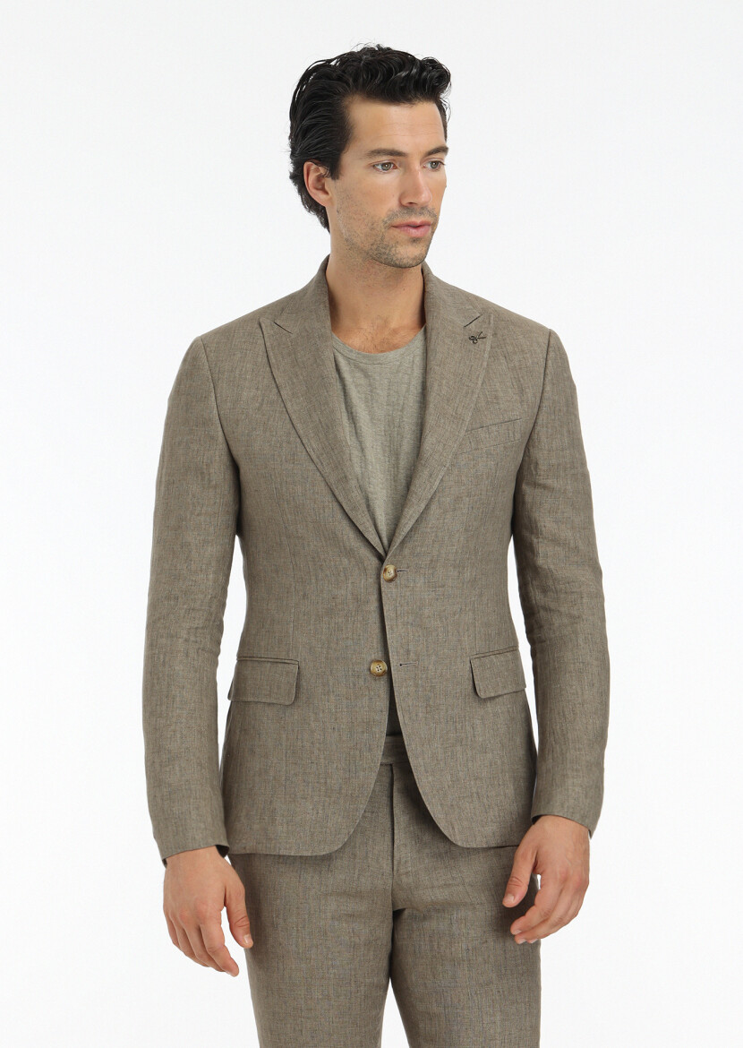 Mink Plain Zeroweight Slim Fit 100% Linen Suit 