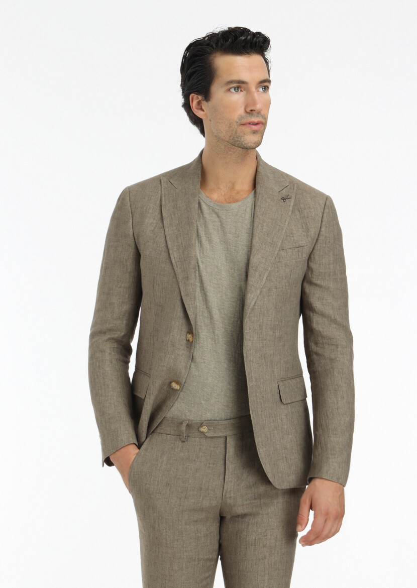 Mink Plain Zeroweight Slim Fit 100% Linen Suit - 3