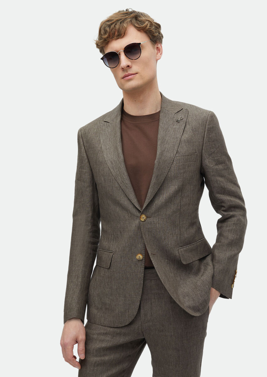 Mink Plain Zeroweight Slim Fit 100% Linen Suit - 1