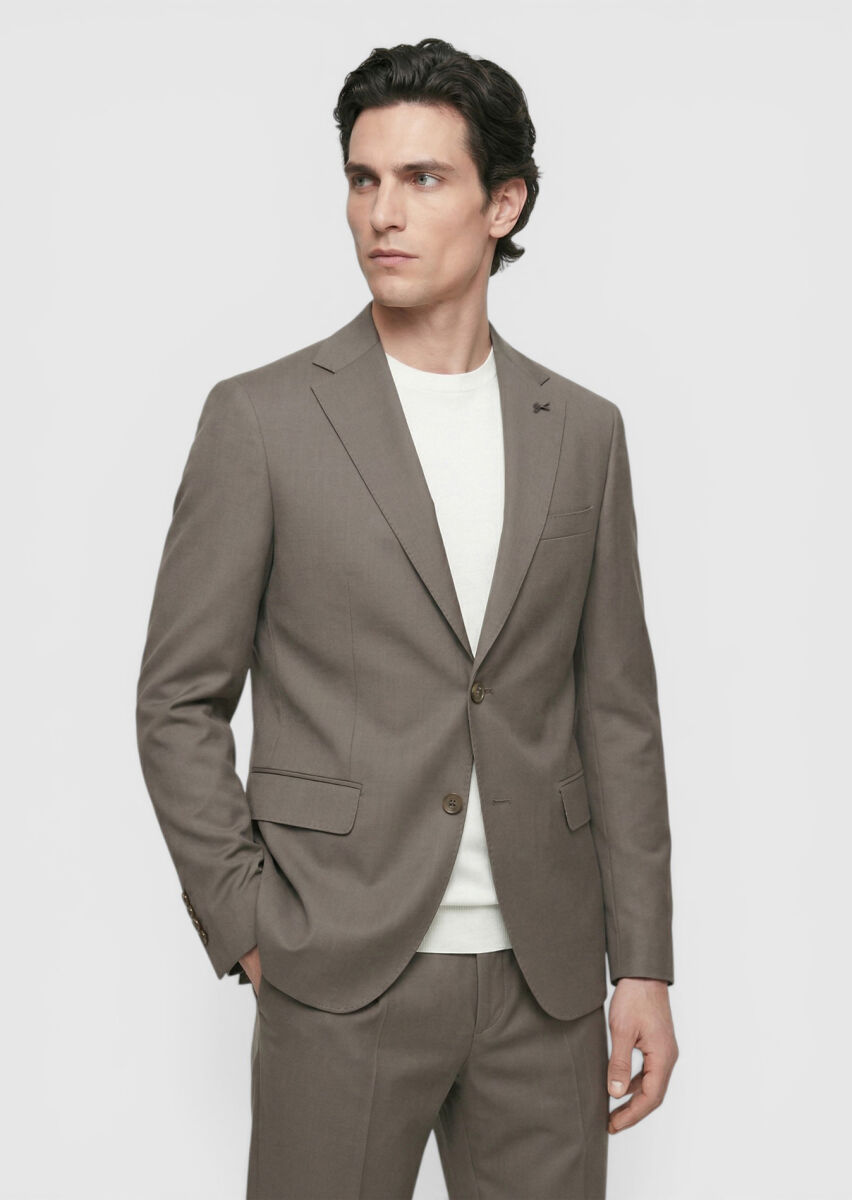 Mink Plain Zeroweight Slim Fit Wool Blended Suit - 2
