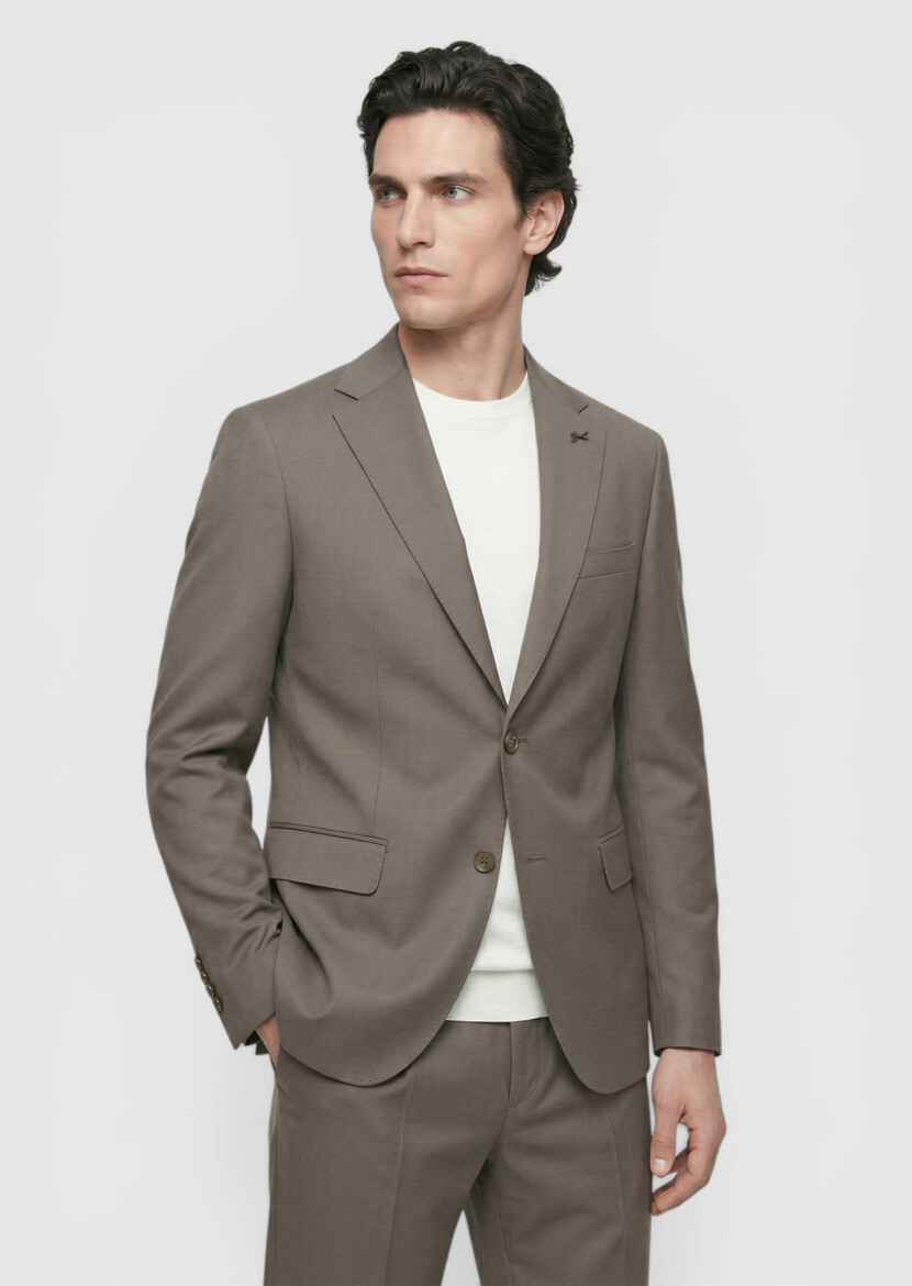 Mink Plain Zeroweight Slim Fit Wool Blended Suit - 3