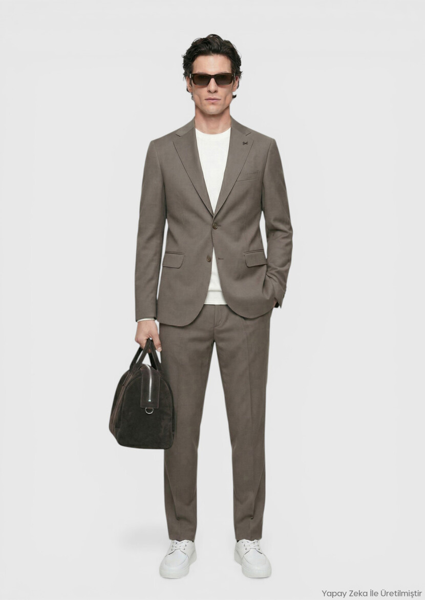 Mink Plain Zeroweight Slim Fit Wool Blended Suit - RAMSEY