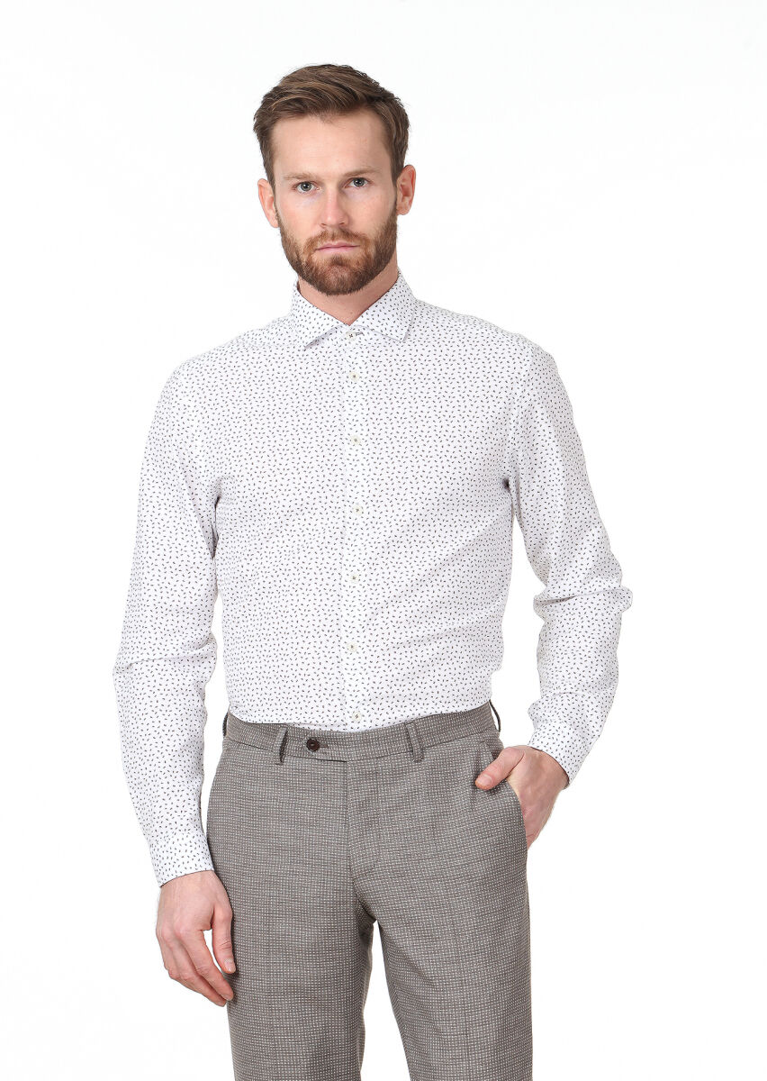 Mink Printed Regular Fit Long Weaving Casual 100% Cotton Shirt - 1