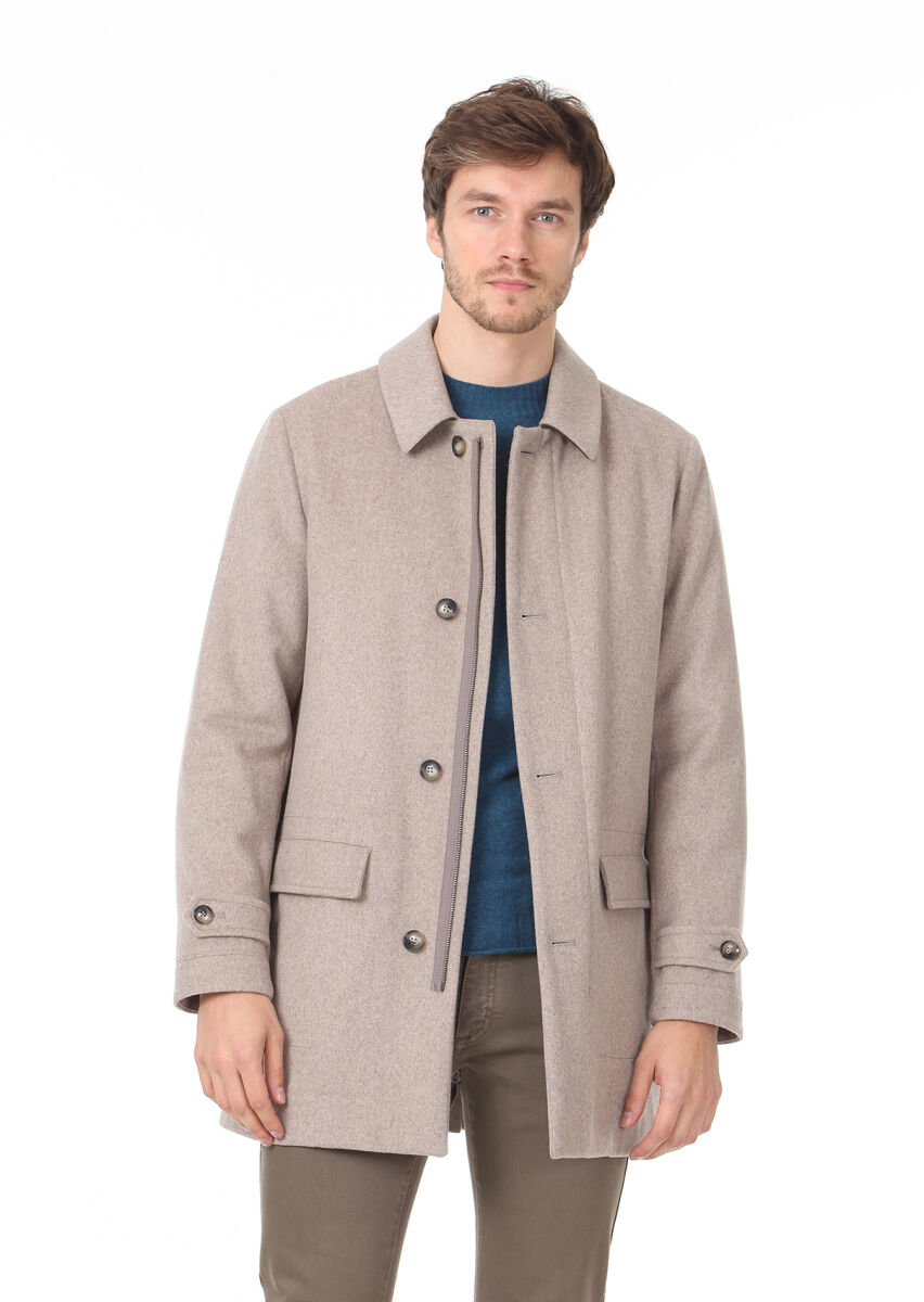 Mink Regular Fit Butterfly Collar Casual Weaving Coat - 1