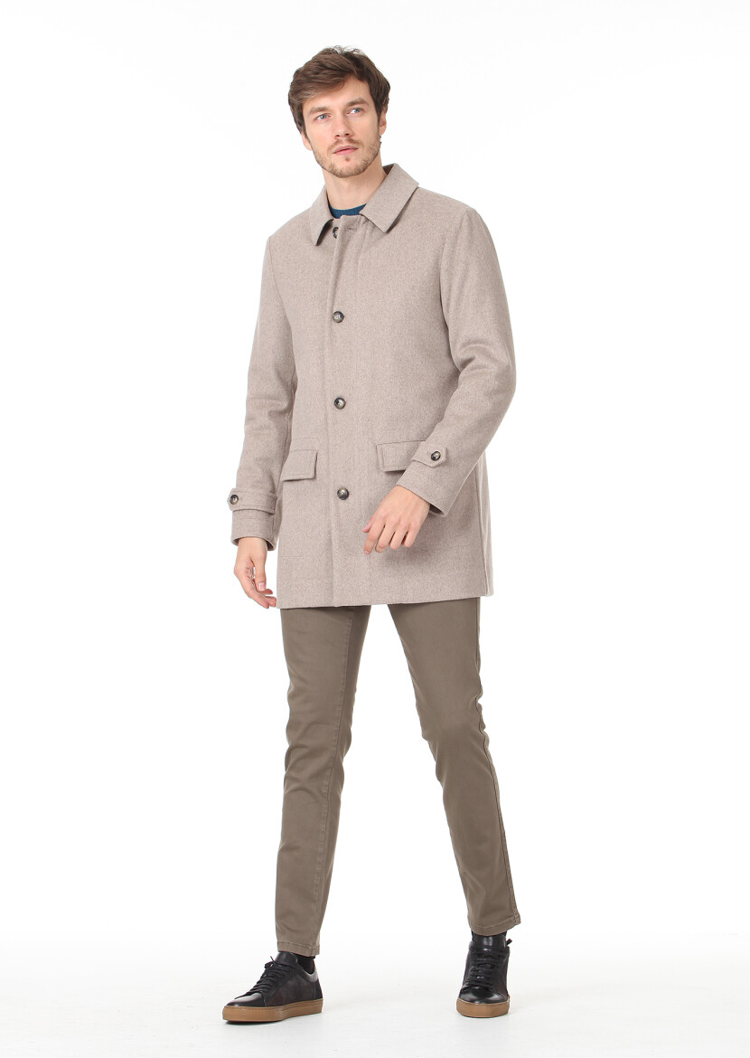 Mink Regular Fit Butterfly Collar Casual Weaving Coat - 3