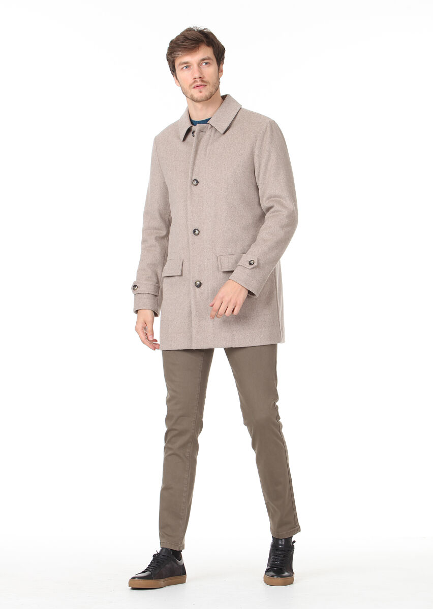 Mink Regular Fit Butterfly Collar Casual Weaving Coat - 3