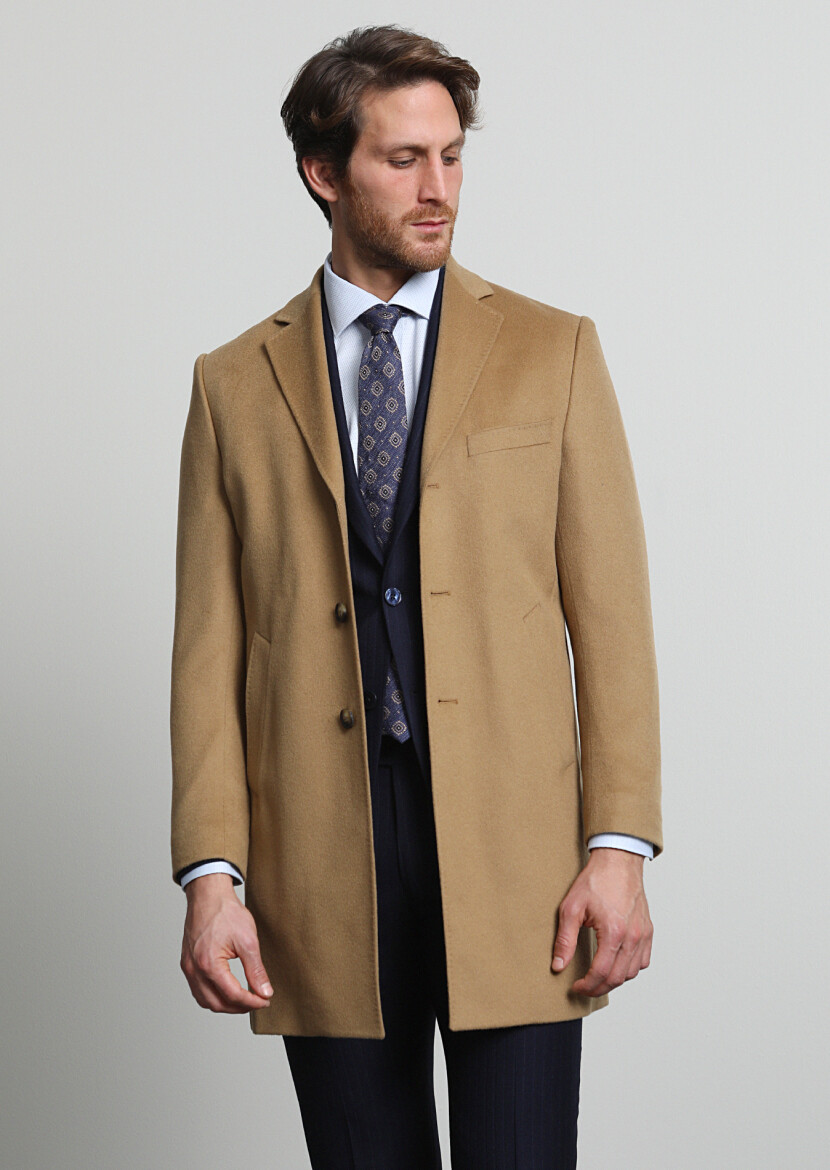 Mink Regular Fit Butterfly Collar Classical Weaving Overcoat - RAMSEY