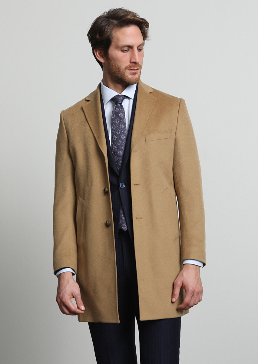 Mink Regular Fit Butterfly Collar Classical Weaving Overcoat - 2