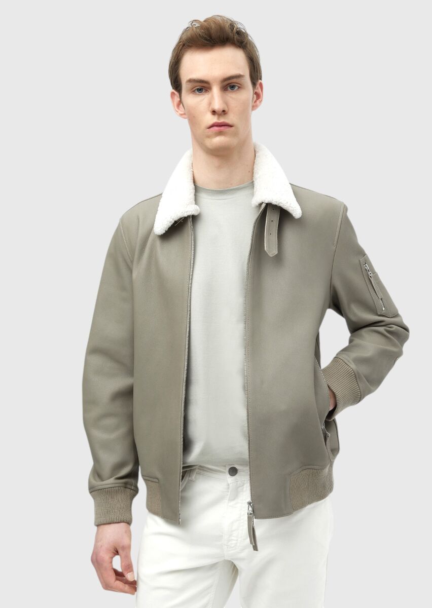 Mink Regular Fit Casual Leather Leather Coat - 1